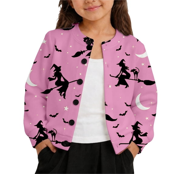 Tiijoy Girls Halloween Cardigan Button Front Long Sleeve Sweater Coat, Pink, Sizes 1-8