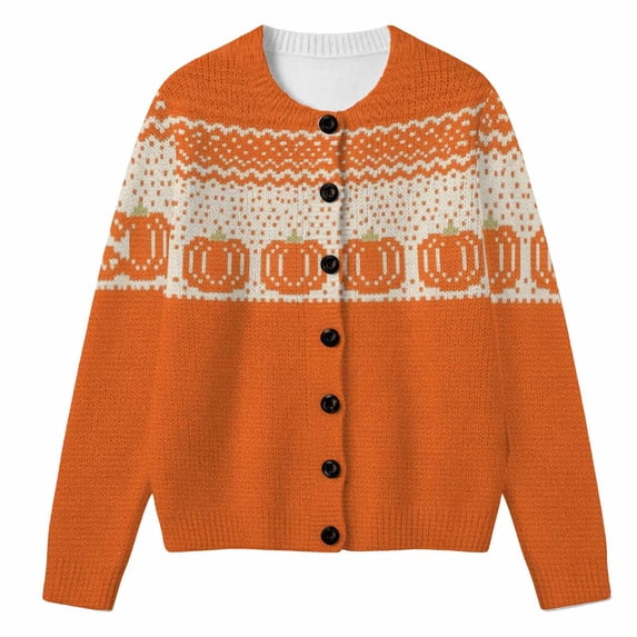 Tiijoy Girls Halloween Cardigan Sweater Pumpkin Long Sleeve Sweater, Orange, Sizes 5-14