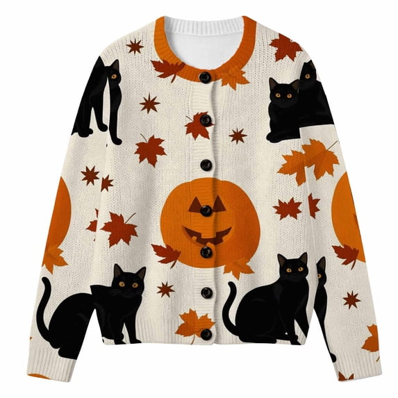 Tiijoy Girls Halloween Knit Cardigan Fall Winter Cute Sweater Knitwear, Beige, Sizes 5-14