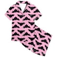 thumbnail image 1 of Tiijoy Girls Halloween Pajama Set Bat Print Short Sleeve Button Down Top Shorts, Sizes 10-11, 1 of 3