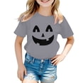 thumbnail image 1 of Tiijoy Girls Halloween Pumpkin Face T-Shirt Kids Short Sleeve T Shirt, Grey, Sizes 1-13, 1 of 4
