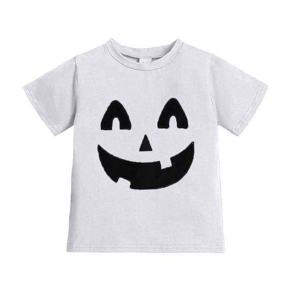 Tiijoy Girls Halloween Pumpkin Face T-Shirt Kids Short Sleeve T Shirt, White, Sizes 1-13