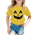 thumbnail image 1 of Tiijoy Girls Halloween Pumpkin Face T-Shirt Kids Short Sleeve T Shirt, Yellow, Sizes 1-13, 1 of 4