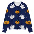 thumbnail image 1 of Tiijoy Girls Halloween Sweater Ghost Pumpkin Long Sleeve Knit Cardigan, Blue, Sizes 5-14, 1 of 4
