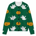 thumbnail image 1 of Tiijoy Girls Halloween Sweater Ghost Pumpkin Long Sleeve Knit Cardigan, Green, Sizes 5-14, 1 of 5