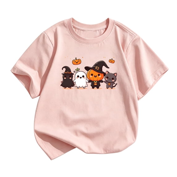 Tiijoy Girls Halloween T-Shirt Cartoon Graphic Short Sleeve Tshirt, Pink, Sizes 11-12