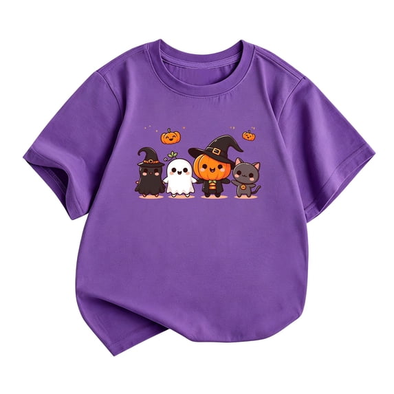 Tiijoy Girls Halloween T-Shirt Cartoon Graphic Short Sleeve Tshirt, Purple, Sizes 9-10