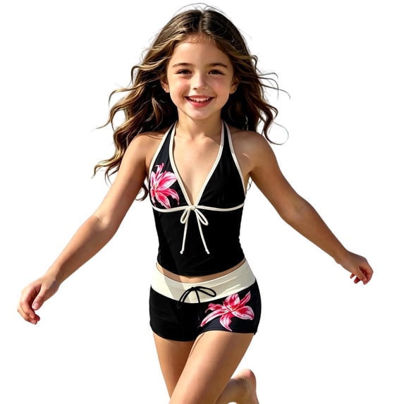 Tiijoy Girls Halter Tankini Sets 2-Piece Swimsuit Bathing Suit with UPF50+, Sizes 7-16