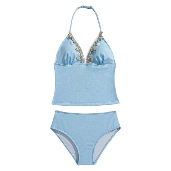 Tiijoy Girls' Halter Tankini Swimsuits Beach UPF 50+ Bathing Suit, 2-Piece, Sizes 8-13