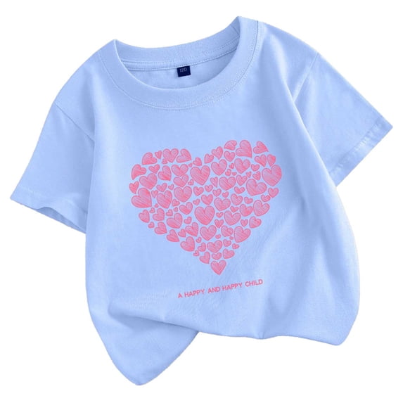 Tiijoy Girls Hearts Print Short Sleeve T Shirt Cotton Casual Crew Neck T-Shirt, Sizes 10-11
