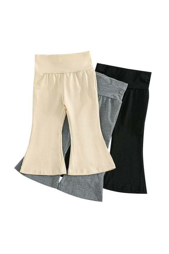 Girls High Rise Flare Pants Baby Casual Soft Stretch Pants, 3-Pack, Sizes 9-12M