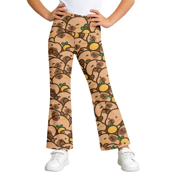 Tiijoy Girls High Waist Flared Pants Casual Capybara Print Athletic Pants, Sizes 1-14