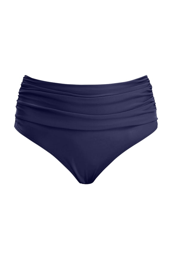 Girls High Waist Ruched Swim Bottoms Solid Swim Shorts Bikini Bottoms, Sizes 3-12