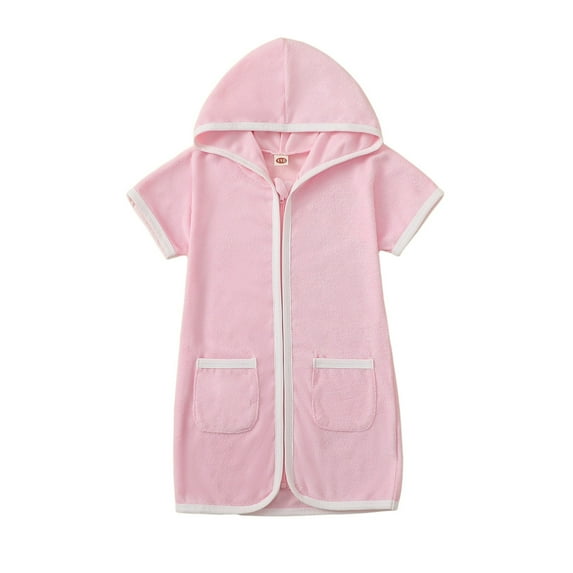 Tiijoy Girls Hooded Cover Up Short Sleeve Zip Up Coverup Beach Dress for Kids, Sizes 2-8