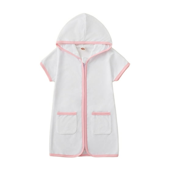 Tiijoy Girls Hooded Cover Up Short Sleeve Zip Up Coverup Beach Dress for Kids, Sizes 2-8