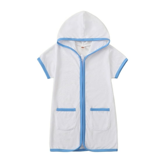 Tiijoy Girls Hooded Cover Up Short Sleeve Zip Up Coverup Beach Dress for Kids, Sizes 2-8