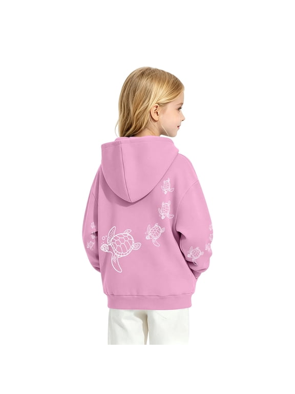 Girls Hoodie Casual Turtle Print Pullover Sweatshirt Top, Pink, Sizes 3-14