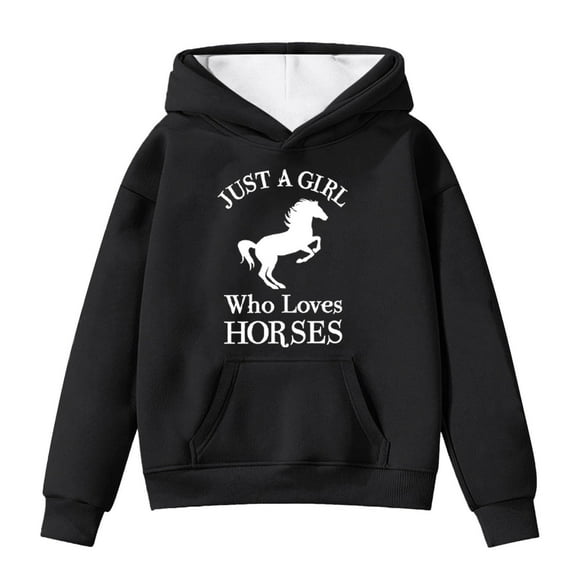 Tiijoy Girls Horse Graphic Hoodie Loose Pullover Hooded Sweatshirt Top, Sizes 4-5T