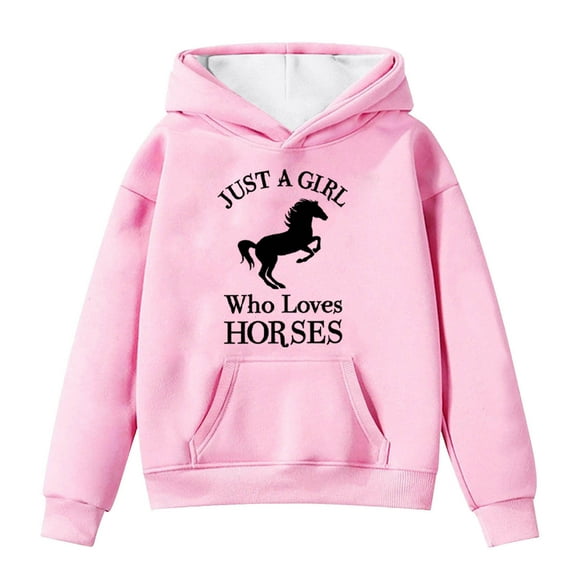 Tiijoy Hoodie for Little Girls Horse Print Hooded Sweatshirt Casual Pullover, Sizes 6-7