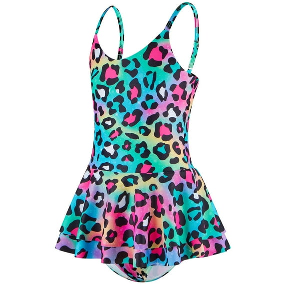 Tiijoy Girls Leopard Print Ruffle One-Piece Swimsuit Bathing Suit, Sizes 4-12