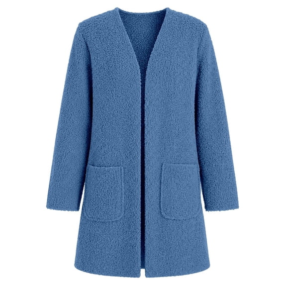Tiijoy Girls Long Cardigan Coat Fuzzy Open Front Sweater Fall Winter Outerwear, Blue, Sizes 5-14