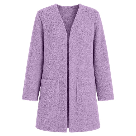 Tiijoy Girls Long Cardigan Coat Fuzzy Open Front Sweater Fall Winter Outerwear, Purple, Sizes 5-14