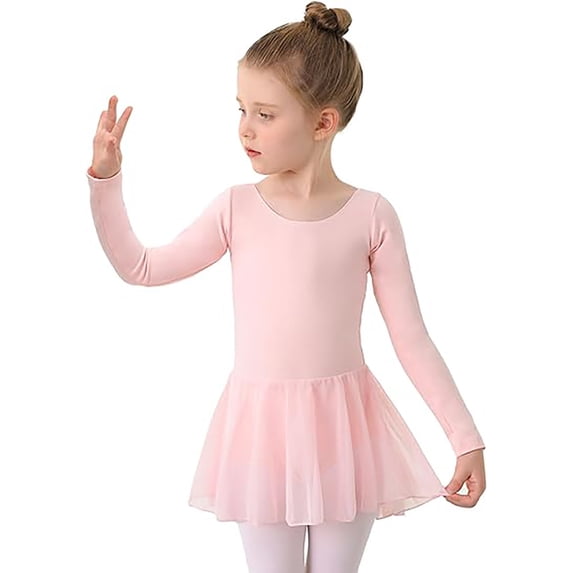 Tiijoy Girls Long Sleeve Ballet Dress Dance Leotard Stretchy Dancing Dress, Sizes 3-4