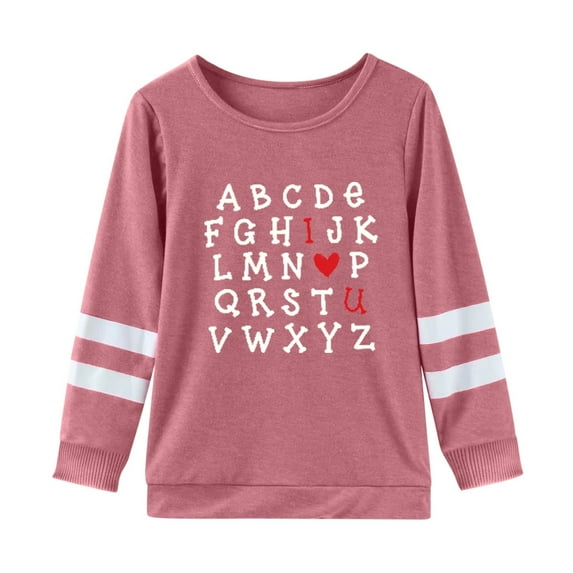 Tiijoy Girls Long Sleeve Crew Neck T Shirt Hearts Print Spring Autumn T-Shirt, Sizes 5-6