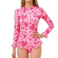 thumbnail image 1 of Tiijoy Girls Long Sleeve Half Zip Rash Guard One-Piece Swimsuit UPF50+ Ruffle Bathing Suit, Sizes 2-8, 1 of 3