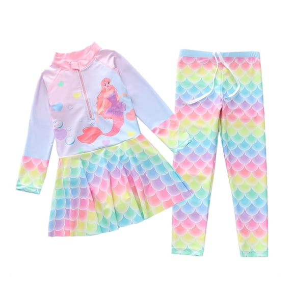 Tiijoy Girls Long Sleeve Rash Guard Swim Dress with Swim Pants UPF 50+ Swimsuit, Sizes 3-12