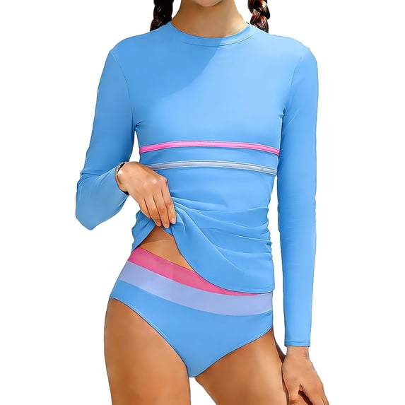 Tiijoy Girls Long Sleeve Rash Guard Swimsuit with Bikini Bottom Bathing Suit, Sizes 7-16