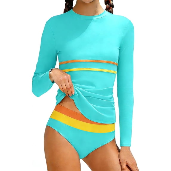 Tiijoy Girls Long Sleeve Rash Guard Swimsuit with Bikini Bottom Bathing Suit, Sizes 7-16