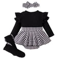 thumbnail image 1 of Tiijoy Girls Long Sleeve Ribbed Bodysuit with Houndstooth Skirt Socks Headband Outfits, Sizes 9-12 Months, 1 of 6