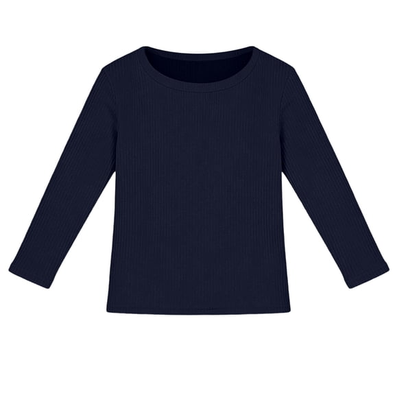 Tiijoy Girls Long Sleeve Ribbed T-Shirt Solid Color Slim Fit Stretch T Shirt Basic Undershirt, Sizes 7-16