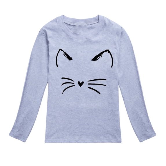 Tiijoy Girls Long Sleeve T-Shirt Casual Cat Print Crew Neck Tshirt, Grey, Sizes 2-13