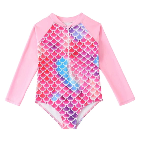 Tiijoy Girls Long Sleeves Rash Guard One-Piece Swimsuit with UPF50+, Sizes 2-7