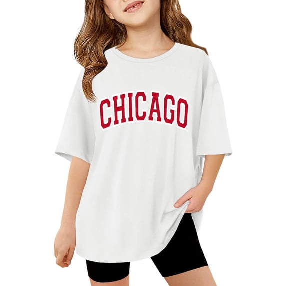 Tiijoy Girls Loose T Shirt Chicago Print Short Sleeve O Neck T-Shirt, Sizes 3-14