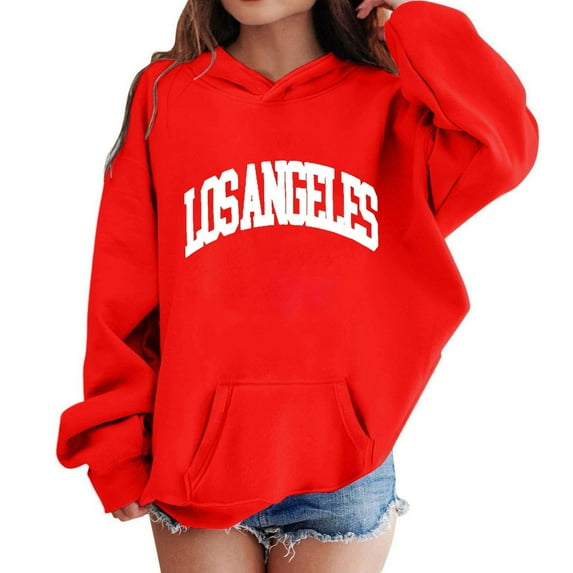 Tiijoy Girls Los Angeles Print Hoodie Loose Pullover Hooded Sweatshirt, Sizes 13-14