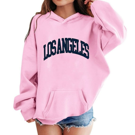 Tiijoy Girls Los Angeles Print Hoodie Loose Pullover Hooded Sweatshirt, Sizes 7-8