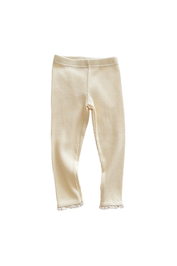 Girls Micro Flare Pants Casual Cotton Stretch Lace Leggings, Sizes 6-7