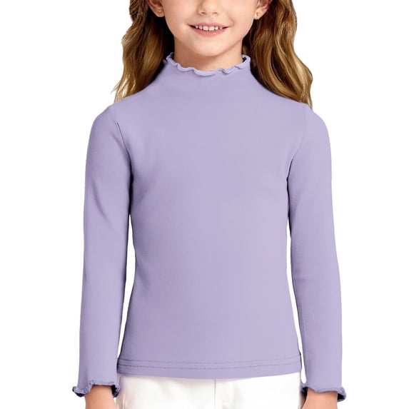 Tiijoy Girls Neck Long Sleeve T-Shirt Soft Casual T Shirt Undershirt Top, Sizes 1-12