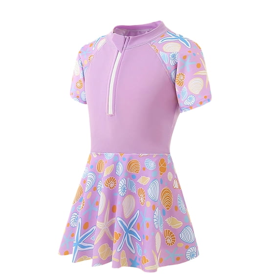 Tiijoy Girls Ocean Graphic Short Sleeve Rash Guard Swim Dress with UPF50+ Bathing Suit