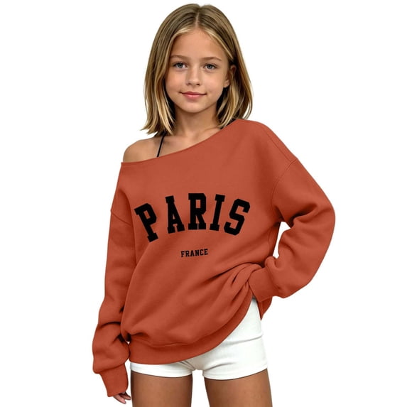 Tiijoy Girls Off-Shoulder Sweatshirt Fall Casual Cozy Loose Pullover for Kids, Green, Sizes 3-14