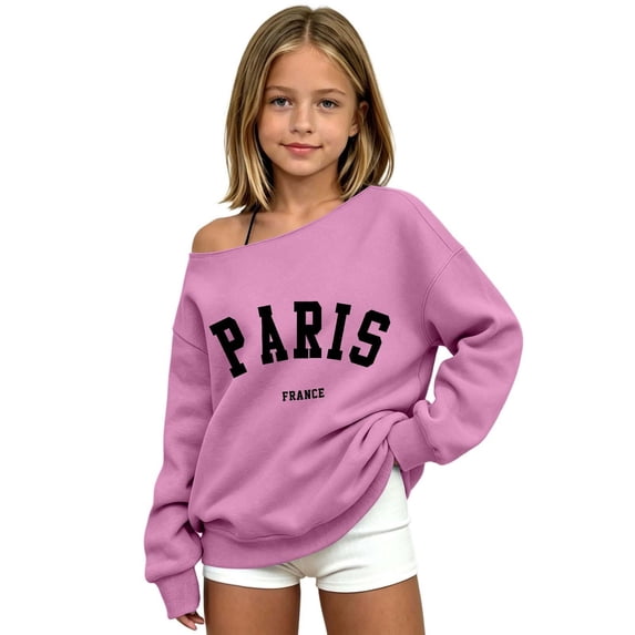 Tiijoy Girls Off-Shoulder Sweatshirt Fall Casual Cozy Loose Pullover for Kids, Sizes 3-14