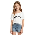thumbnail image 1 of Tiijoy Girls Off The Shoulder Asymmetrical T-Shirt with New York Print, White, Sizes 8-9, 1 of 3