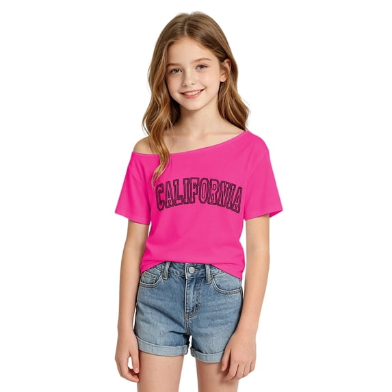 Tiijoy Girls Off The Shoulder T-Shirt Fashion Short Sleeve T Shirt, Sizes 9-10