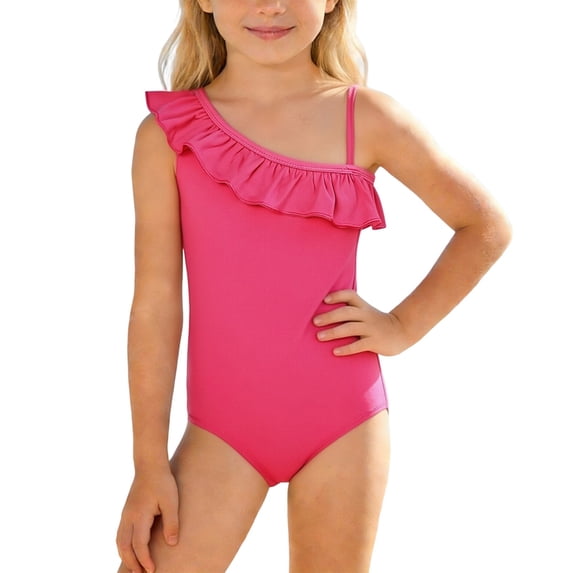 Tiijoy Girls One-Piece Swimsuit Irregular Ruffle Quick Dry Swimwear Bathing Suit, Sizes 3-4