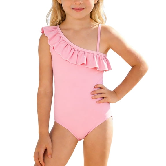 Tiijoy Girls One-Piece Swimsuit Ruffle Asymmetrical Bathing Suit with UPF50+, Sizes 3-16