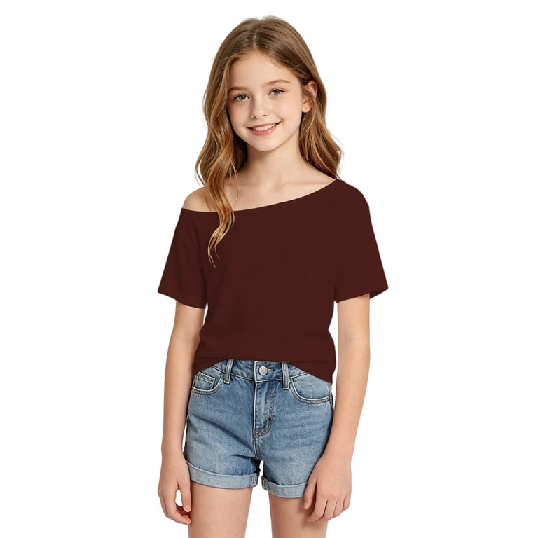 Tiijoy Girls One Shoulder Asymmetric T-Shirt Solid Short Sleeve Tshirt ...