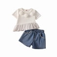 thumbnail image 1 of Tiijoy Girls Outfits 3D Flower Ruffle Short Sleeve T-Shirt Denim Shorts Set, Sizes 4-5, 1 of 6